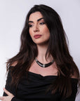 Collar Tuareg de plata de ley 925, ébano y cuero