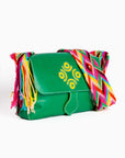 Bolso bandolera en cuero con asa Wayuu