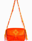 Bolso bandolera en cuero con asa Wayuu