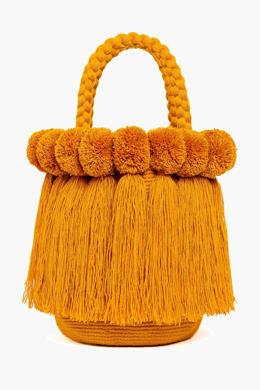 Bolso con pompones y borlas de algodón