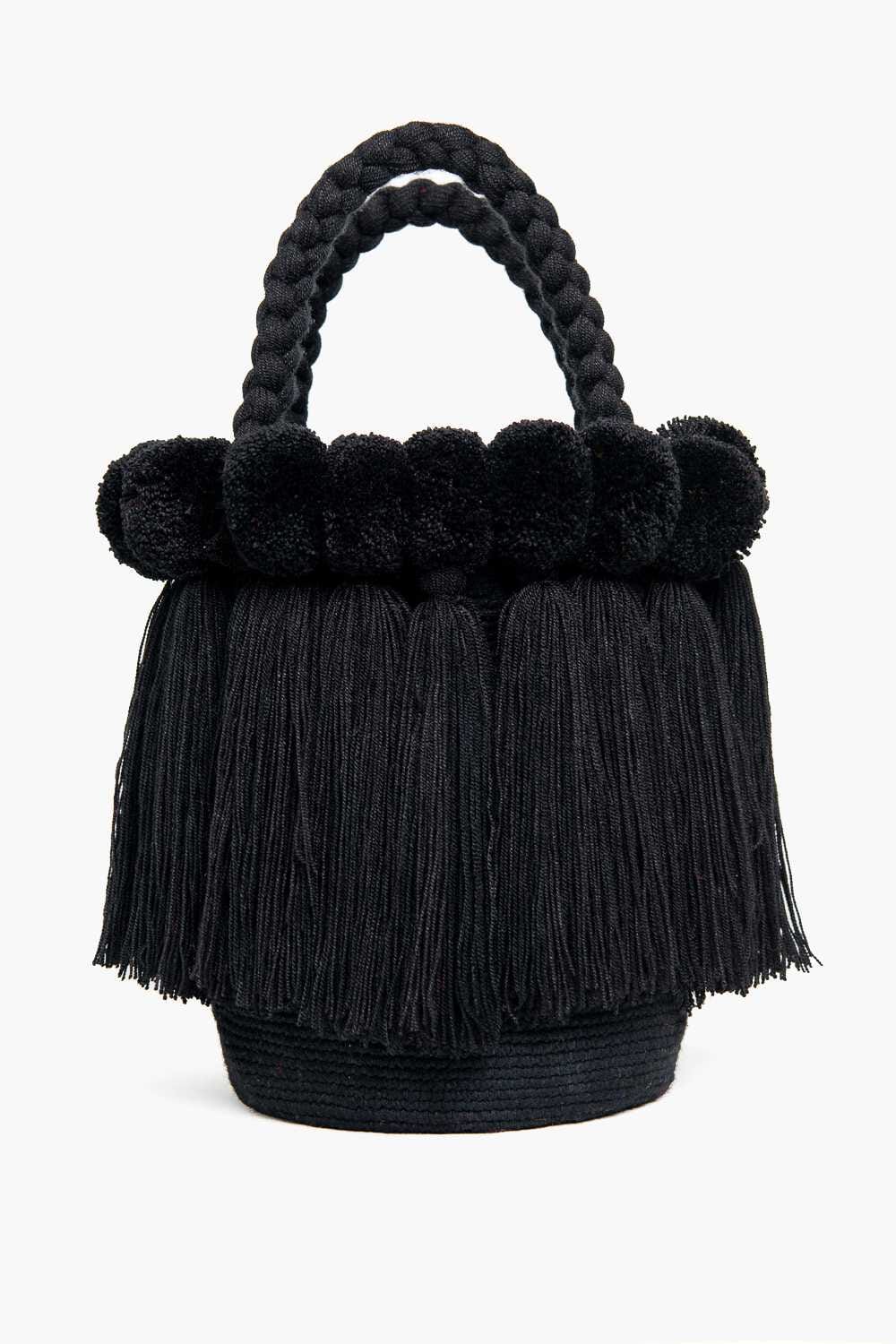 Bolso con pompones y borlas de algodón