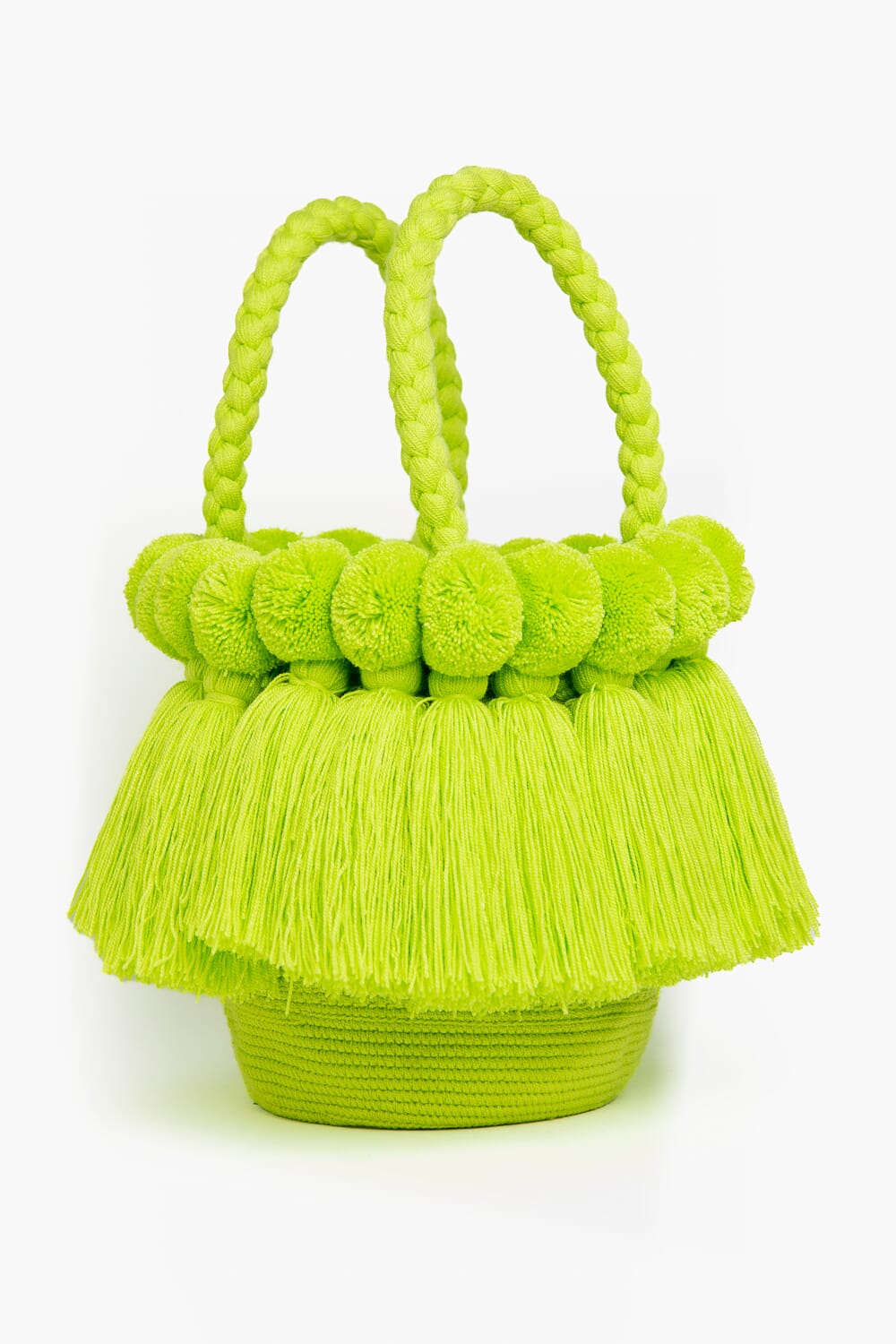 Bolso con pompones y borlas de algodón