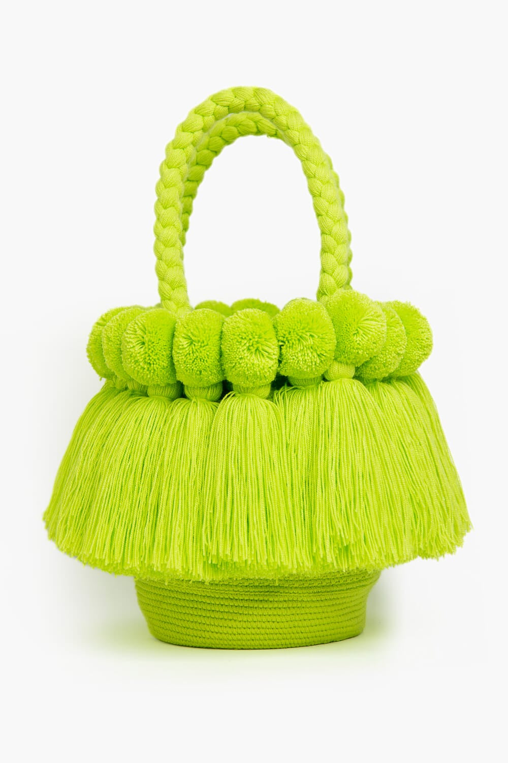 Bolso con pompones y borlas de algodón
