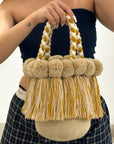Bolso con pompones y borlas de algodón multicolor
