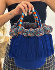Bolso con pompones y borlas de algodón multicolor