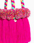 Bolso con pompones y borlas de algodón multicolor