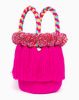 Bolso con pompones y borlas de algodón multicolor