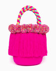 Bolso con pompones y borlas de algodón multicolor
