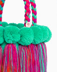 Bolso con pompones y borlas de algodón multicolor