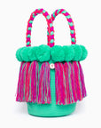 Bolso con pompones y borlas de algodón multicolor
