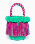Bolso con pompones y borlas de algodón multicolor