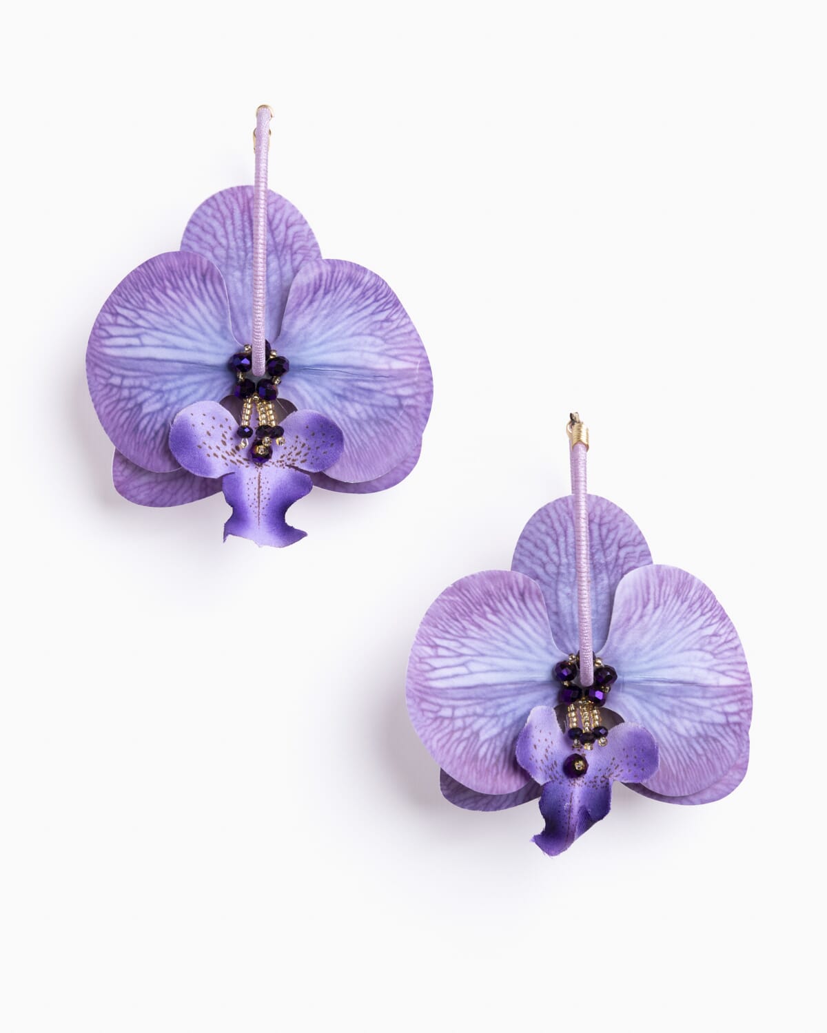 Pendientes orquídeas con cristal y seda