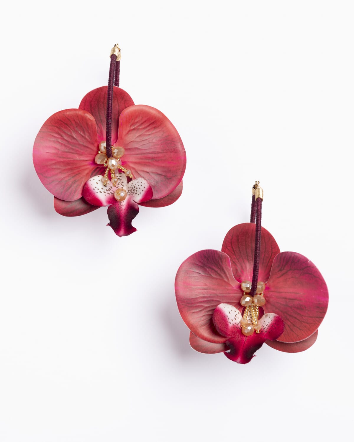 Pendientes orquídeas con cristal y seda