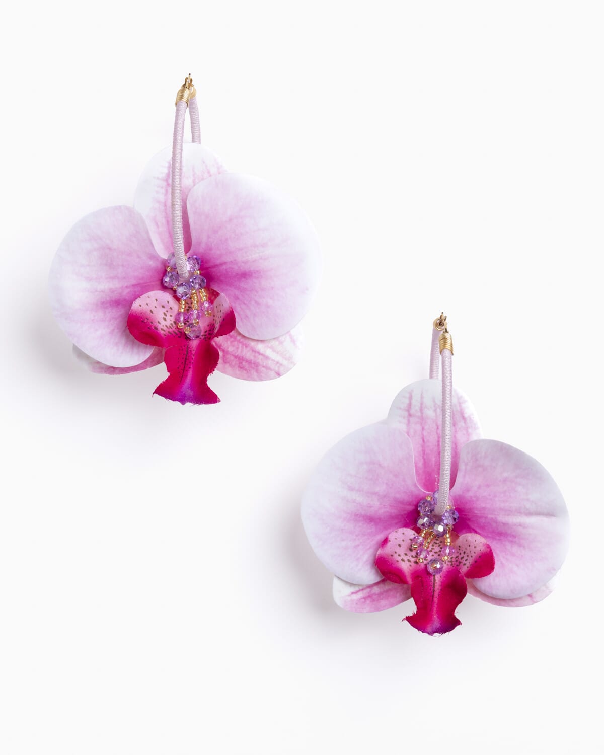 Pendientes orquídeas con cristal y seda