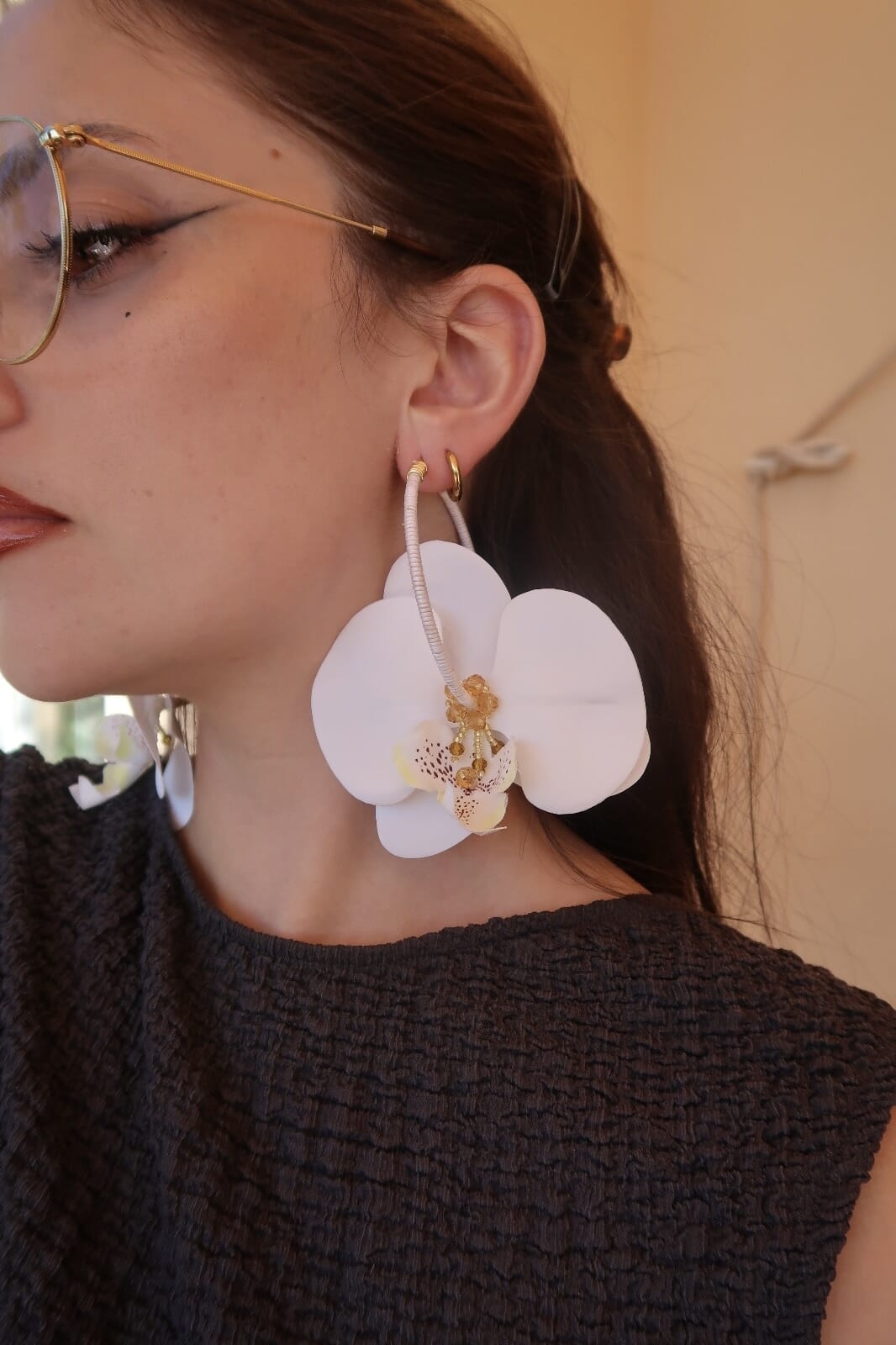 Pendientes orquídeas con cristal y seda