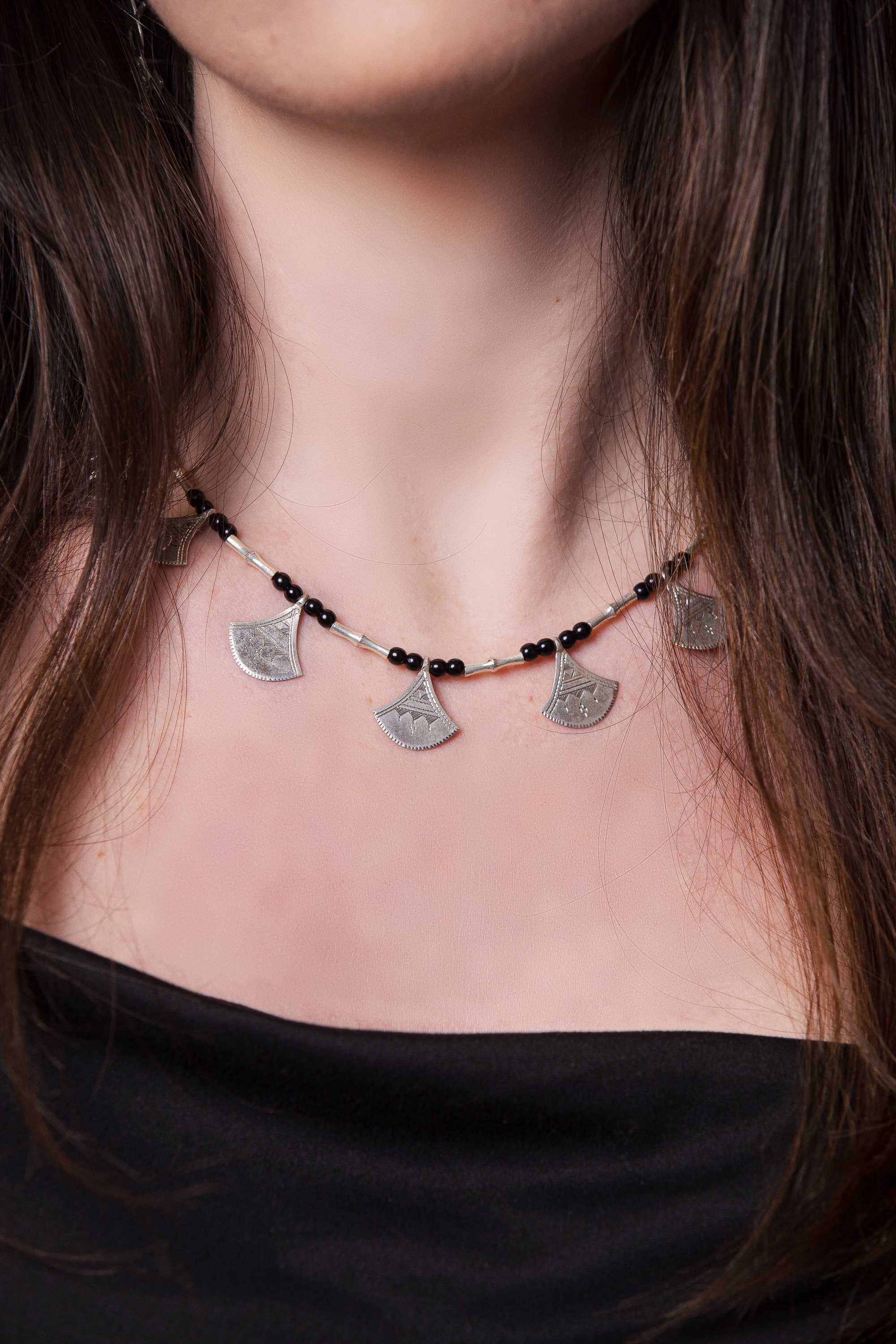 Collar Tuareg de plata de ley 925 y ónix 