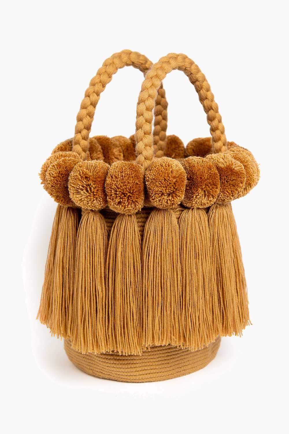 Bolso con pompones y borlas de algodón
