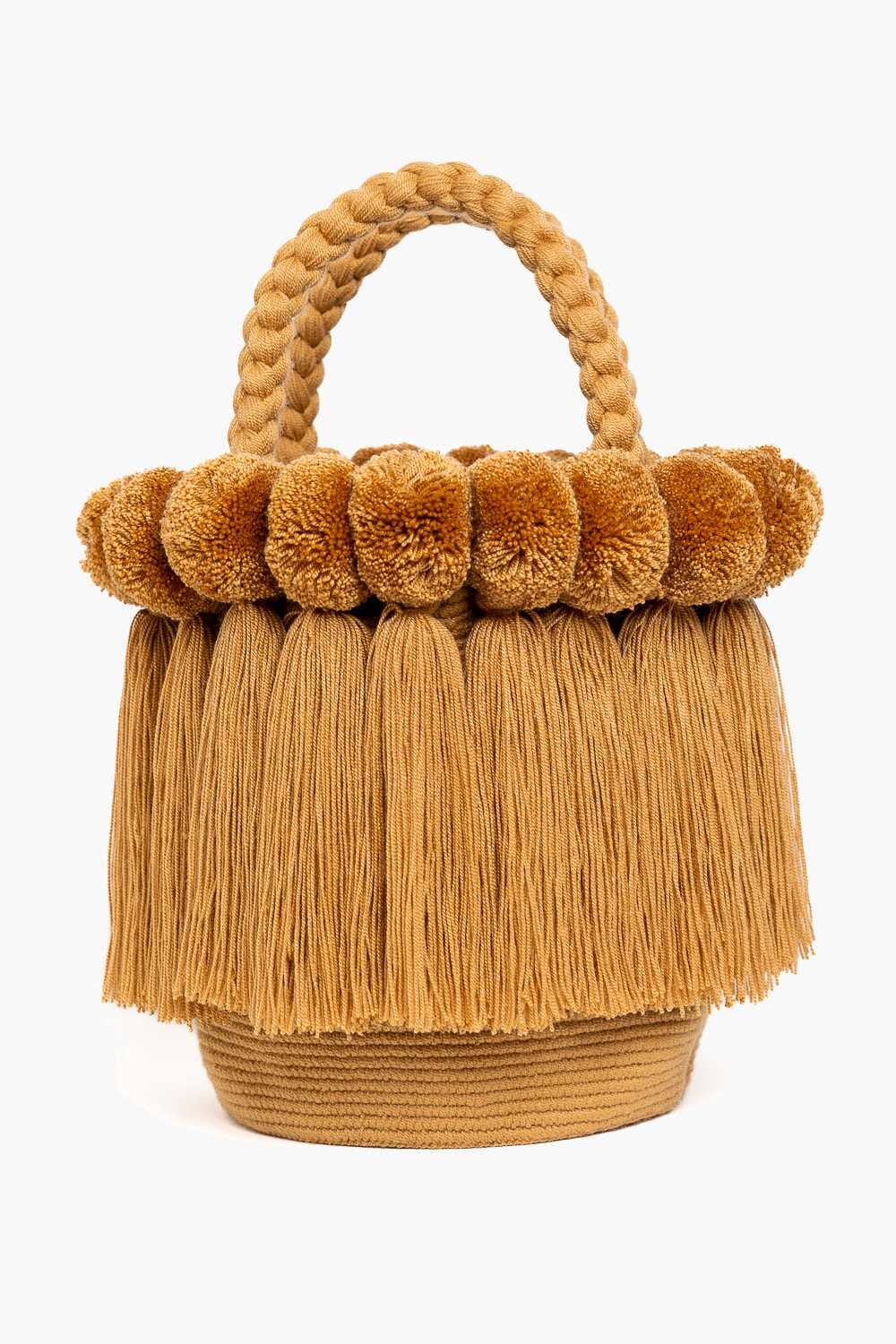 Bolso con pompones y borlas de algodón
