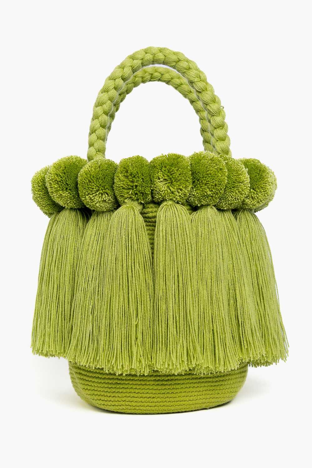 Bolso con pompones y borlas de algodón

