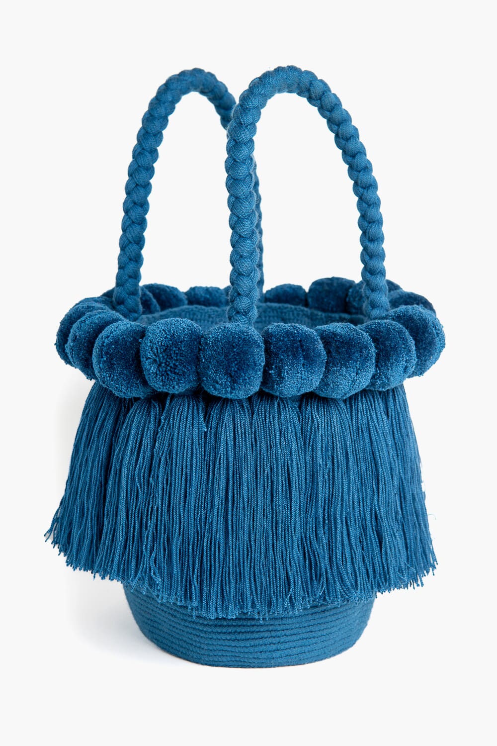 Bolso con pompones y borlas de algodón
