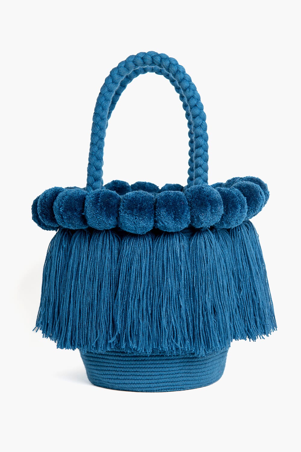 Bolso con pompones y borlas de algodón
