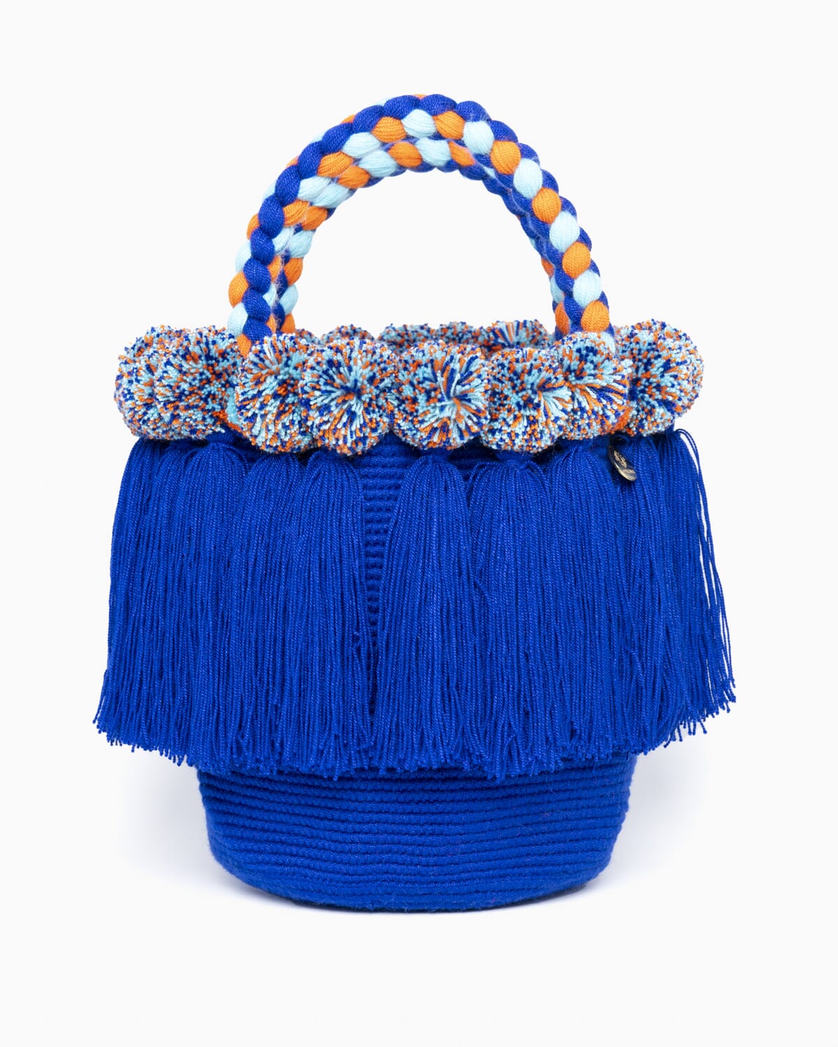 Bolso con pompones y borlas de algodón multicolor
