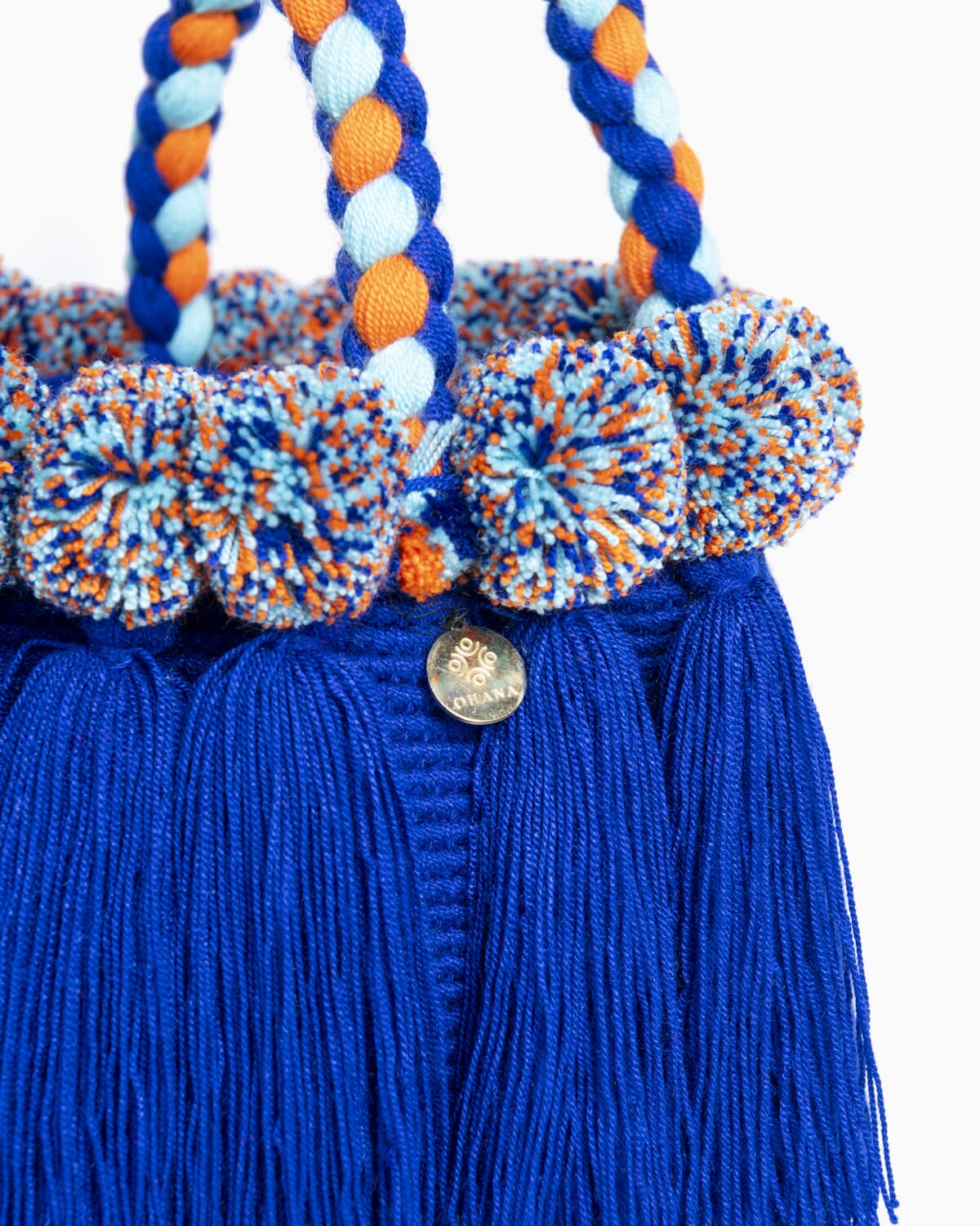 Bolso con pompones y borlas de algodón multicolor
