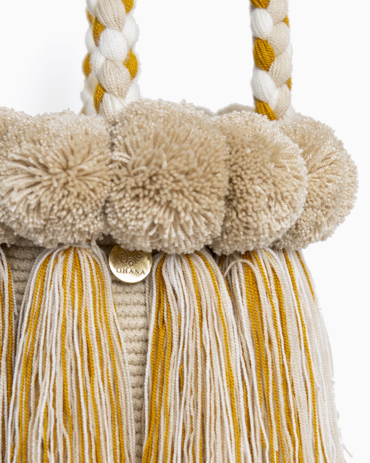 Bolso con pompones y borlas de algodón multicolor
