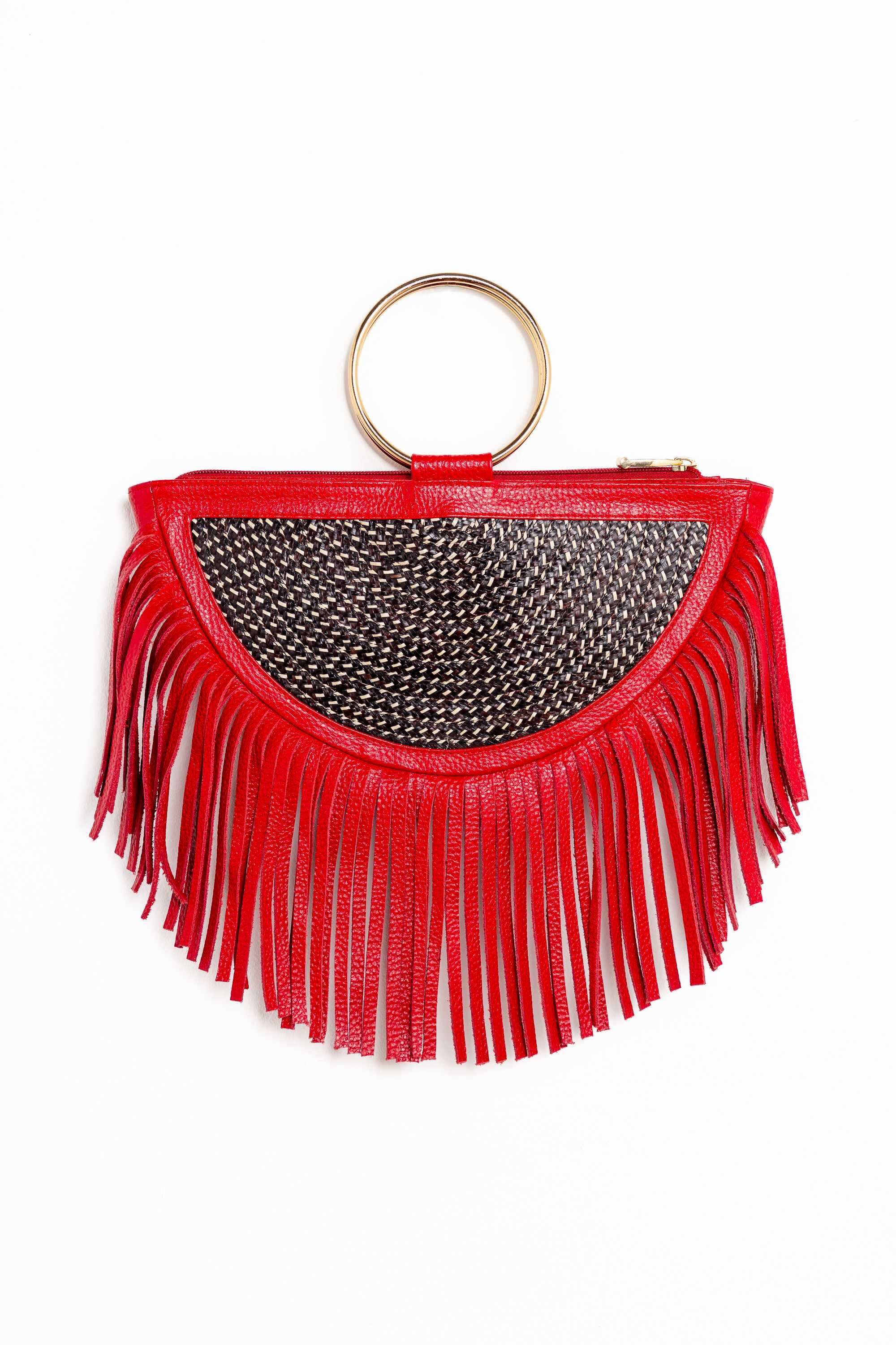 Bolso fibra vegetal con asas de metal 