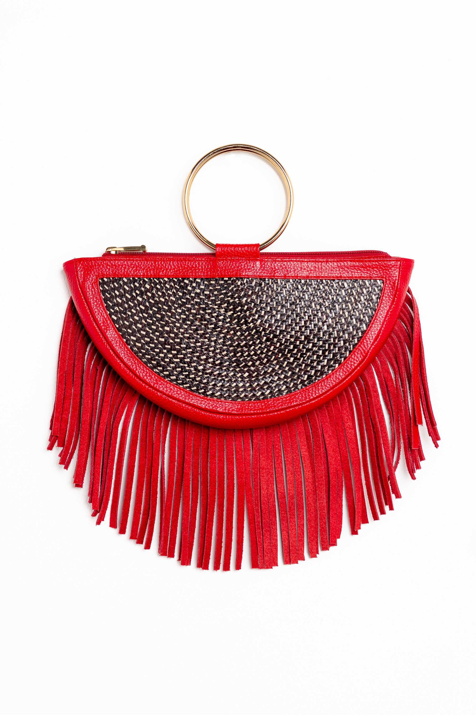 Bolso fibra vegetal con asas de metal 