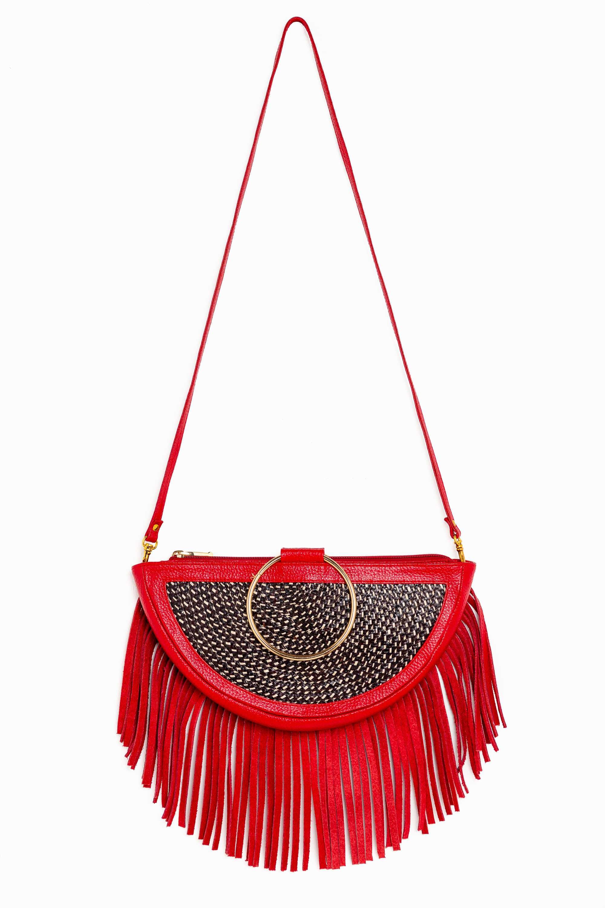 Bolso fibra vegetal con asas de metal 