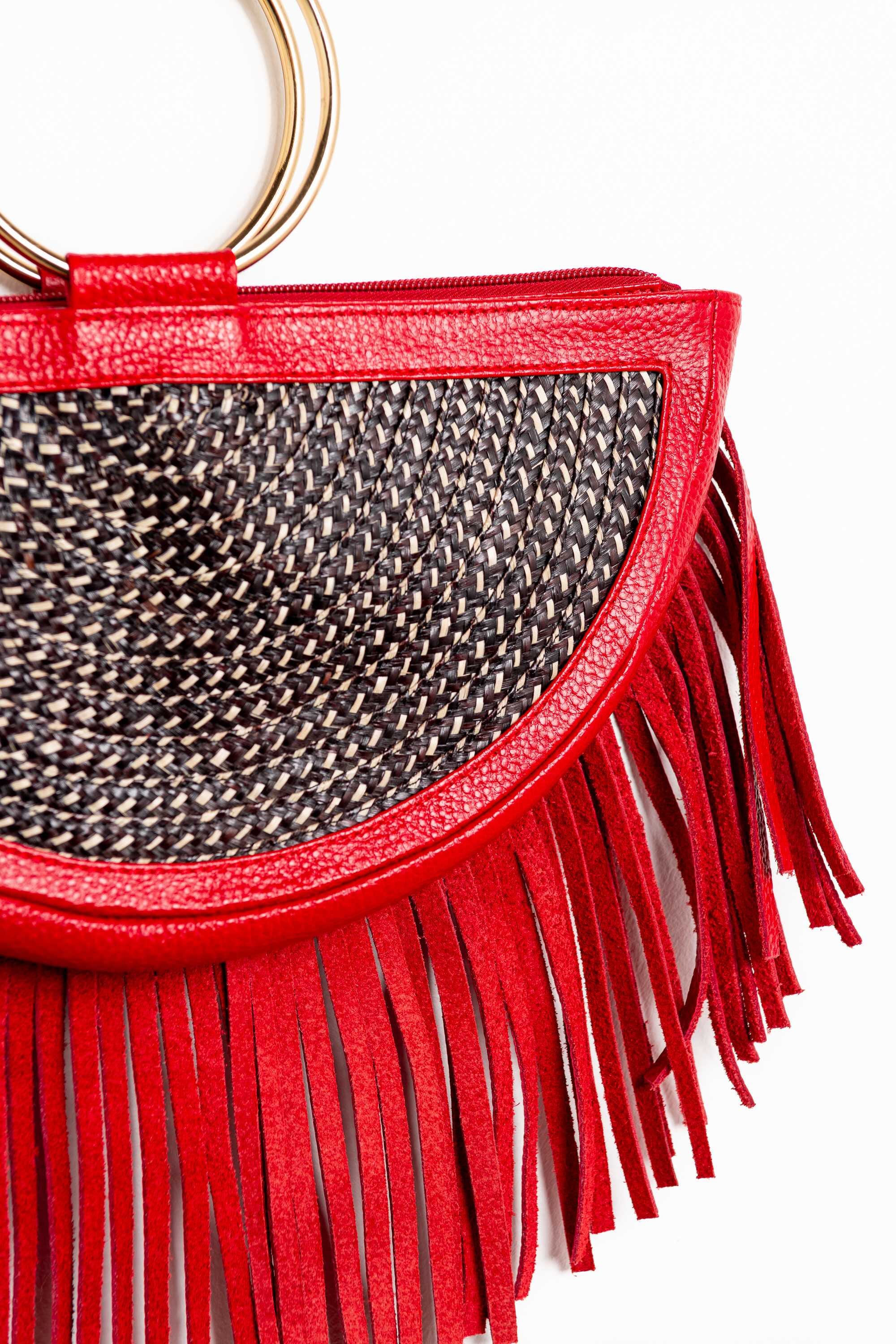 Bolso fibra vegetal con asas de metal 